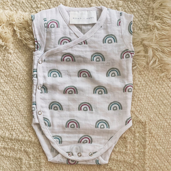 Kimono-style Onesies (Rainbow on White)